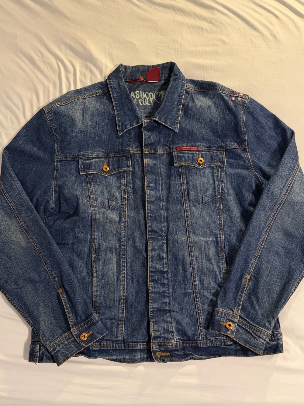 Parasuco Men's Dark Blue Denim Jacket with Red Accent